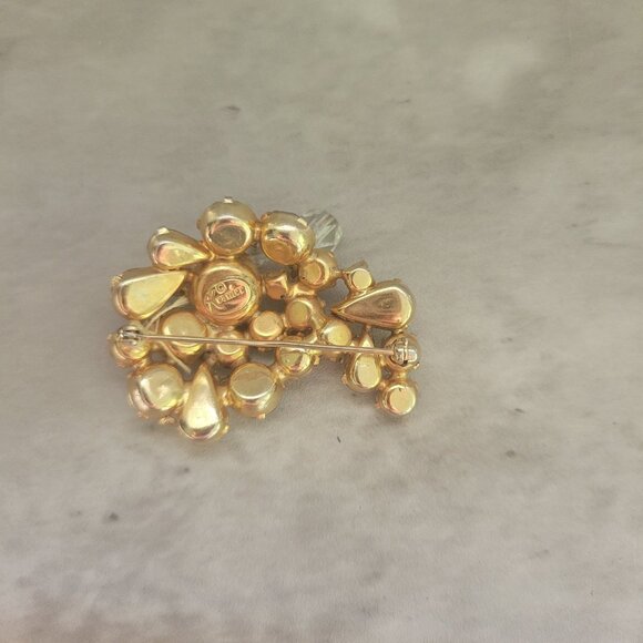 Vintage Kramer Aurora Borealis Rhinestone Brooch Pin Gold Tone Crystal Dangle Si - Picture 4 of 8